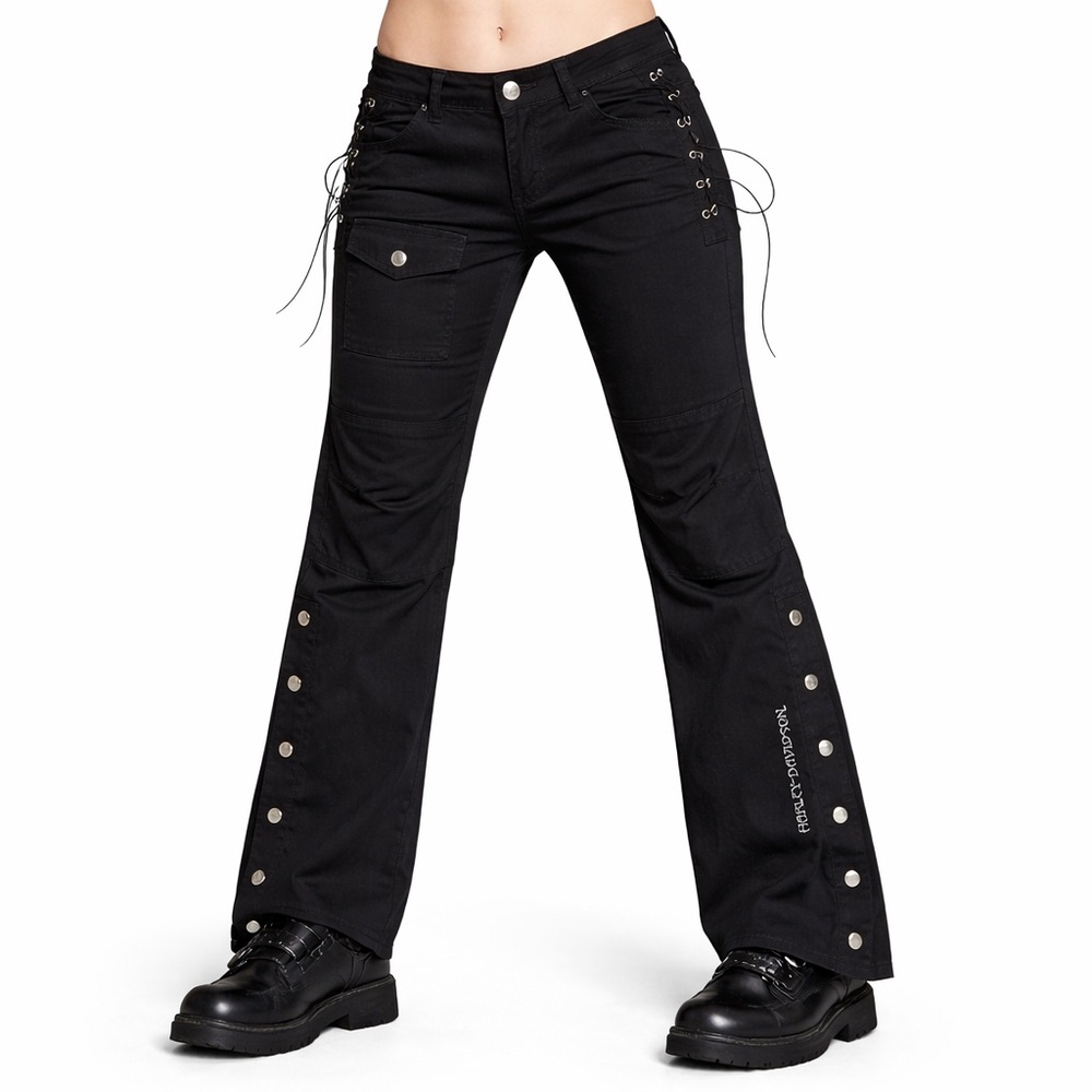 Harley Davidson Womens Pant Size 6 x 33 Black Side Hip Laces Boot Cut Snap Cuff